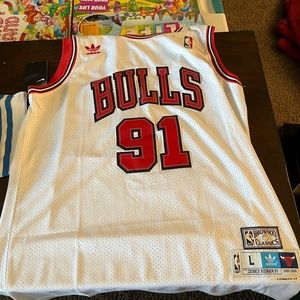 Men’s Addias Dennis Rodman Bulls Jersey Large